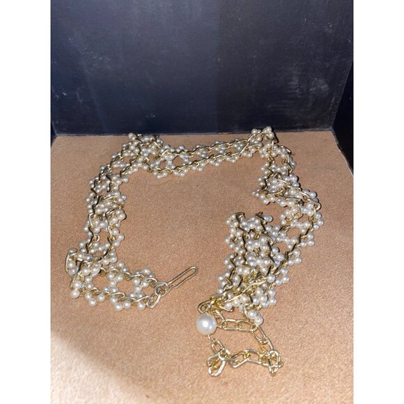 Beaded Belt Gold Tone Faux Pearl Chain Hook Closure Adjustable Fashion Accessory - Picture 5 of 10